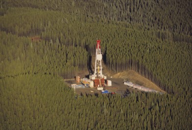 A oil well drill site aerial view